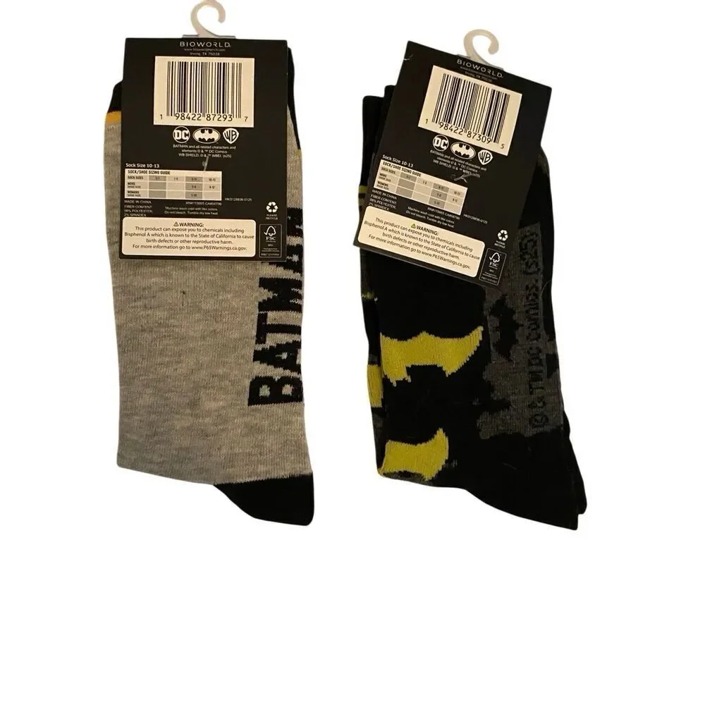 DC Comics Batman Men’s Crew Socks 2-Pack Size 8–12-Unisex NWT